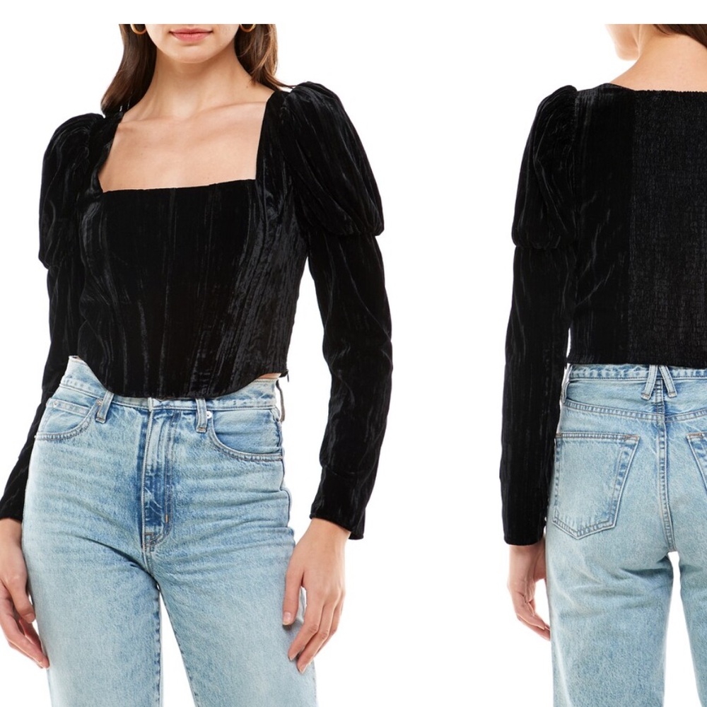 NORDSTROM WAYF Avalon Puff Sleeve Velvet Bustier